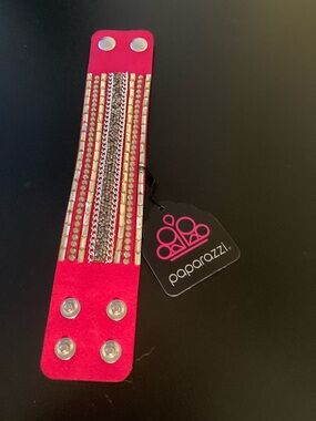 Paparazzi Hot Pink Multi-Row Chain & Crystal Snap Bracelet
